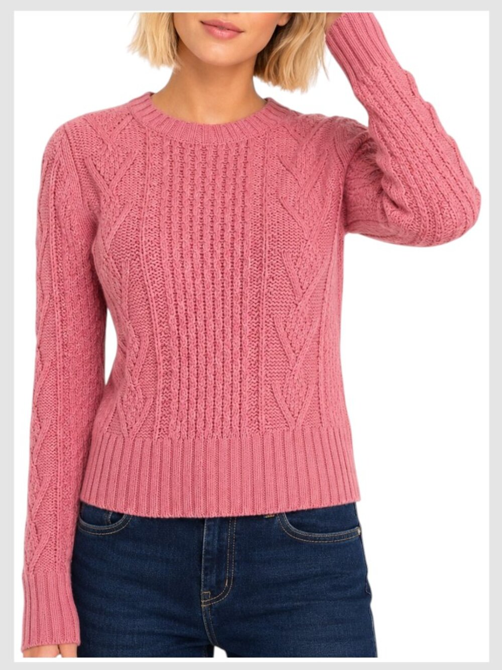 Gap Cable Knit Crewneck Wool Blend Sweater Rosewood Pink XS